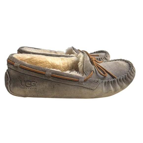 UGGS Grey Leather Moccasin Women's Size 10 - Picture 3 of 10